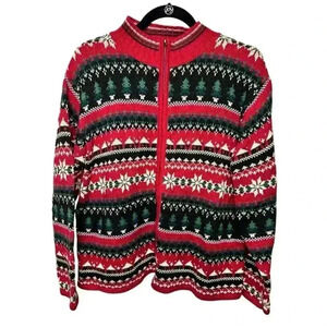 Heirloom Collectibles Vintage Fair Isle Holiday Christmas Knit Zip Sweater, sz L